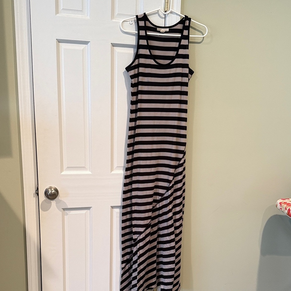 Derek Heart Black and Gray Striped Maxi Dress